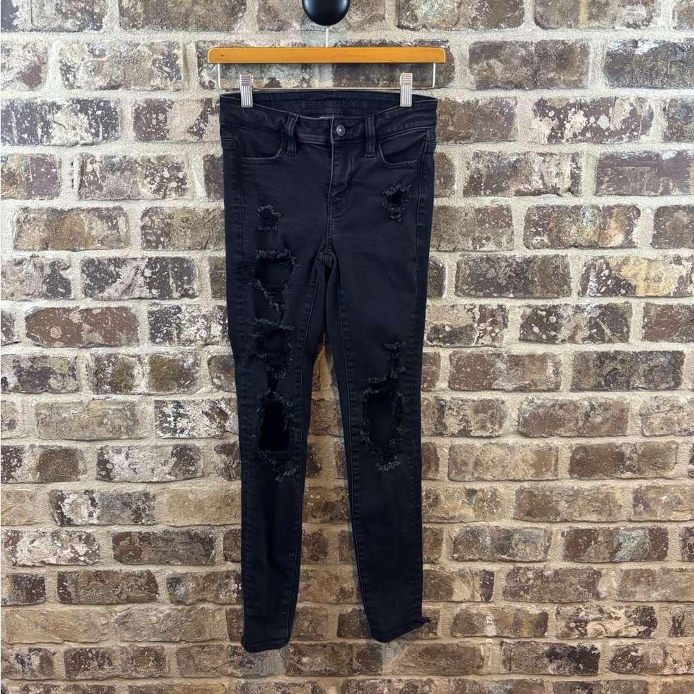 American Eagle Distressed Black Skinny Jeans Juniors Size 000